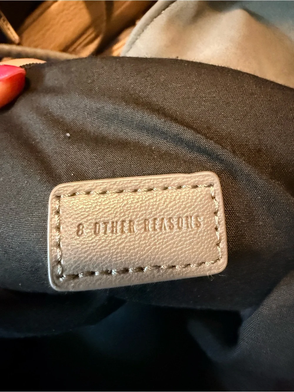8 Other Reasons Gray Leather Logo Patch Shoulder Bag